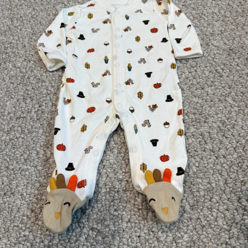 Carters Baby Size 3 Months Thanksgiving Turkey Footed Sleeper Pajamas